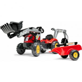 Falk Vintage Šlapací traktor s nakladačem a přívěsem, červený