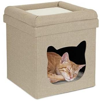 Casetta per Gattini, Cuccia Pieghevole a 2 Livelli, 44 x 40 x 40 cm, Marrone e Bianco