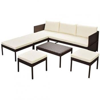 VidaXL Set di arredo da giardino in poliratano con cuscini, 6 pezzi, marrone
