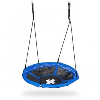 Kids & Adults Nest Swing, 110 cm Ø, Max Load 100 kg, Height Adjustable, Indoor/Outdoor, Black/Blue
