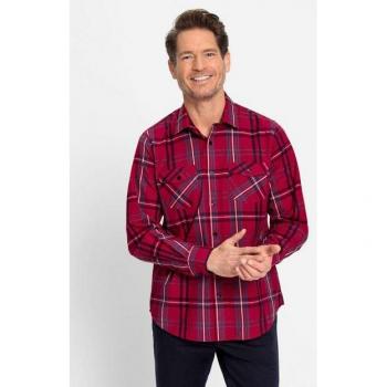 Funktionshemd Langarm „Catamaran“ – Herren 39/40 – rotes Karomuster, 100 % Baumwolle