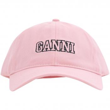 Cappello Ganni in Cotone Organico con Logo Rosa Taglia OS