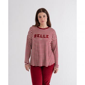 Camiseta de mujer con rayas y bordado de letras October