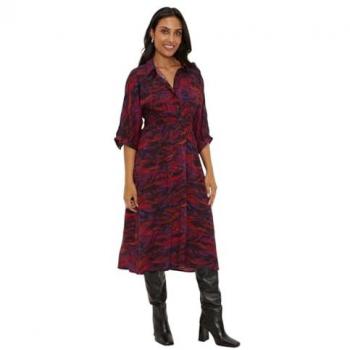Petite Women's Pink Abstract Shirred Waist Shirt Dress