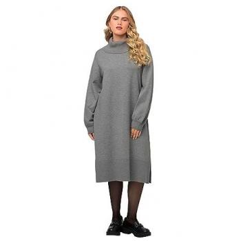 Strickkleid für Damen, große Größen, grau, Rollkragen, breiter Rippsaum, Langarm, Ulla Popken, Größe 46/48