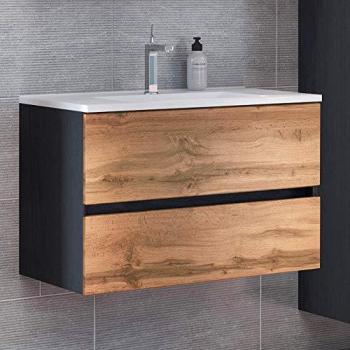 Badezimmer Waschtisch LOUROSA-03, Graphitgrau und Wotaneiche Nb., 100/56/47 cm