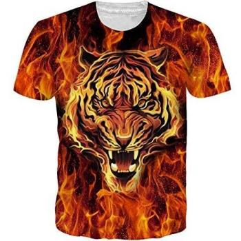 Goodstoworld Herren 3D Tiger T-Shirt Cooles Tiger Flame Grafik Sommer Bunte Kurzarm Rundhals Tshirt Print Tee T Shirt (L,Orange Tigerin)