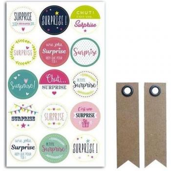 15 Pastilles Autocollantes + 20 Étiquettes Kraft Festives