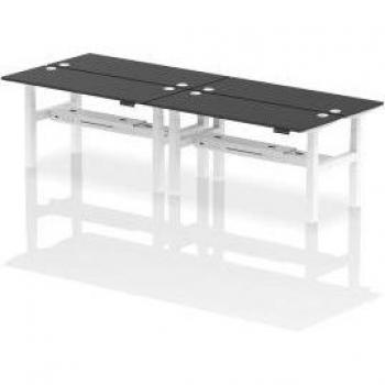 Dynamic Air Back-to-Back W1600 x D600mm Height Adjustable Sit Stand 4 Person Bench Desk With Cable Ports Black Finish White Frame