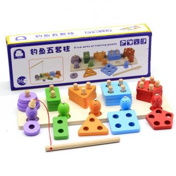 Five Column Wooden Fishing Puzzle for Kids
