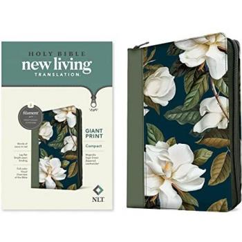 NLT Compact Giant Print Zipper Bible, Filament Enabled (LeatherLike, Magnolia Sage Green, Red Letter)