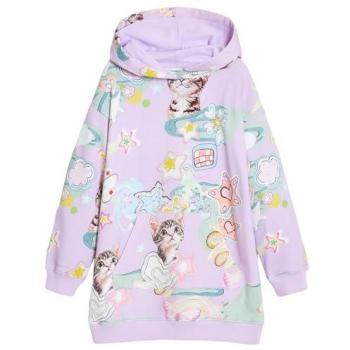 Desigual Abito Misto Lilla-Rosso con Cappuccio per Bimbi