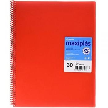 GRAFOPLAS CARPETA 30 FUNDAS MAXIPLAS TRANSPARENTE ROJO CON SOBRE VARIOS PAPELERIA
