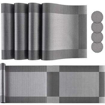 COSANSYS Grey Anti-Slip Table Mats and Coasters Set