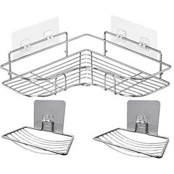 No‑Drill Bathroom Shelf & Soap Holder Combo