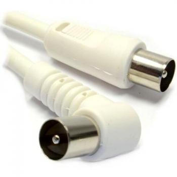 RF Coaxial Connector to Right Angled Plug Cable White 200cm