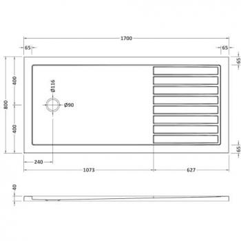 BALTERLEY Slate Grey 1700mm x 800mm Premium Walk-In Shower Tray
