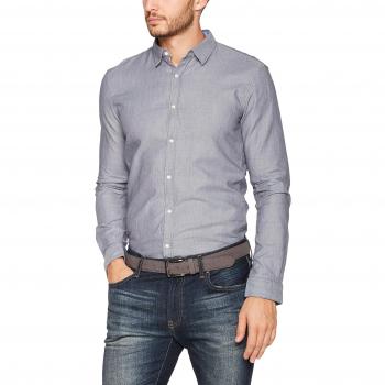 TOM TAILOR DENIM Herren Freizeithemd Fitted Faux Uni Shirt Dunkelblau