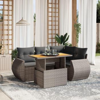 Mobilier d'Extérieur 5 pcs avec Coussins Gris Résine Tressée