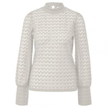 Stehkragen-Transparente QS Langarmshirt – Spitzen‑T-Shirt mit Schlitz