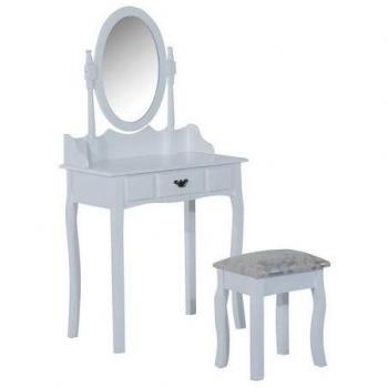 HOMCOM White Dressing Table Set with Stool and Cosmetic Storage