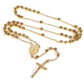 Chapelet de Communion en Or avec Croix et Médaille Saint Benoit