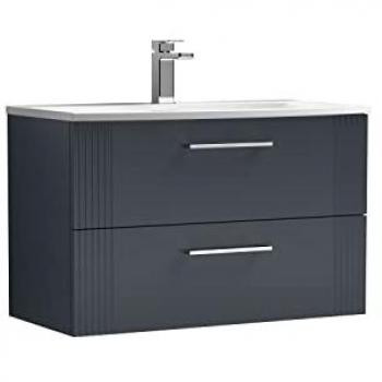 Retro 2 Drawer Wall Hung Vanity Unit with Curved Ceramic Basin