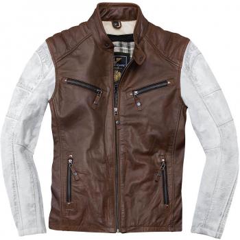 Londres Firenze Black Café Chaqueta de Cuero en Blanco/Marrón