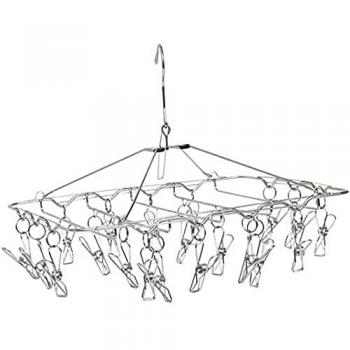 Tendedero Cuadrado para Calcetines, Acero Inoxidable, Cromado, 34x28.5x26 cm con Clips Sujetadores MSV