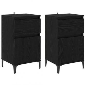 Compact Bedside Cabinets – Two-Pack, Black Oak, 40 × 35 × 70 cm – Engineered Panel