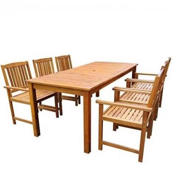 Kit da pranzo all'aperto vitaXL 7 parti in legno massiccio di acacia