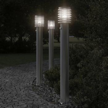 VidaXL Lámpara de suelo de exterior con sensor acero 110 cm Color Negro, Plateado, y más