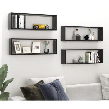 Estantes de Aglomerado Negro Brillante en Forma de Cubo (4 Piezas) 80x15x26,5 cm