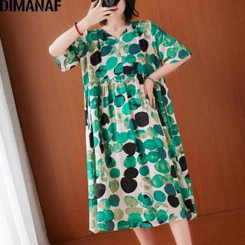 Women's Cotton Vestido with Dot Print and V-Neck Detail