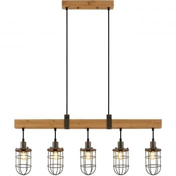 Lindby Serima Pendelleuchte Holz 5-flammig dimmbar
