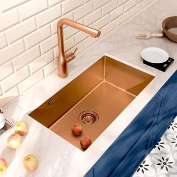 Ceramia Timeless Series 1-Bowl Kitchen Sink – 304 SS, 68x45x21cm, Brushed Copper