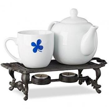 Vintage Food Warming Tray, For 2 Tea Lights, Cast Iron, 8.5x30x13.5 cm, Brown