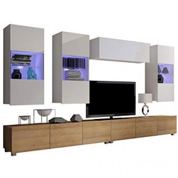 Tivdalu 109, ensemble de salon chêne doré et blanc brillant
