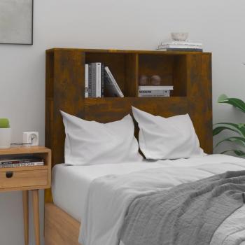 JINLEFU Smoked Oak Bed Headboard Cabinet 100x18.5x104.5 cm