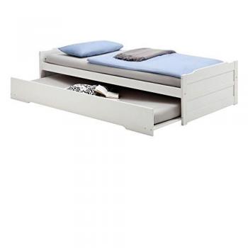 Lit Gigogne LORENA 1 Personne Fonctionnel 90x190 Pin Massif Blanc