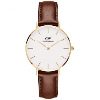 Orologio Al Quarzo Daniel Wellington Classic Petite St Mawes 28mm in Oro con Cinturino in Pelle Brunita per Donna