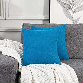 Deconovo Square Pillow Cases Pair, Bedroom Pillows, 20 x 20, Blue Atoll, Invisible Zipper Closure