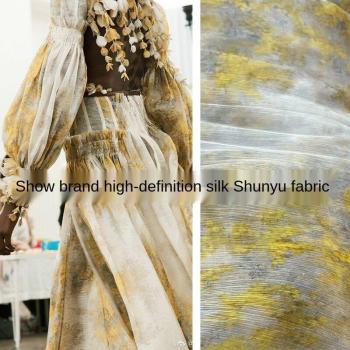 Silk Linen Dreamy Yellow Small Flower Fabric