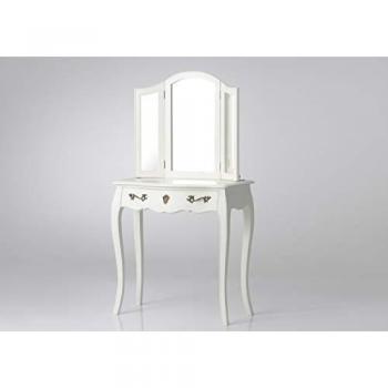 Coiffeuse baroque en bois blanc cassé avec miroir triptyque et 1 tiroir Murano