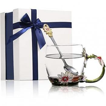 Aoresac 320ML Enamel Flower Glass Mug Set