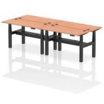 Air 1400 x 600mm Height Adjustable 4 Person Bench Desk with Beech Top and Cable Management