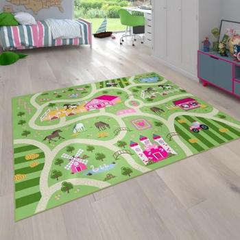 Alfombra de Juego Infantil Caballos y Calles, Verde, Ø 200 cm