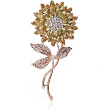 Bijou broche tournesol en alliage avec cristal