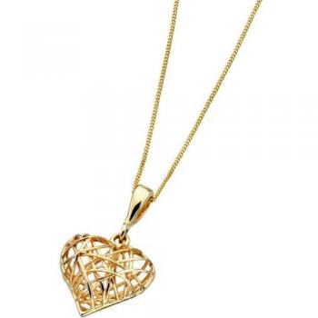 Caged Heart Pendant for Ladies by Elements Gold in 9ct Yellow Gold (46cm Chain)
