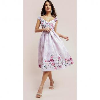 Blush Pink Floral Midi Dress from Goddiva's Women's Collection (size 12 UK not specified)
